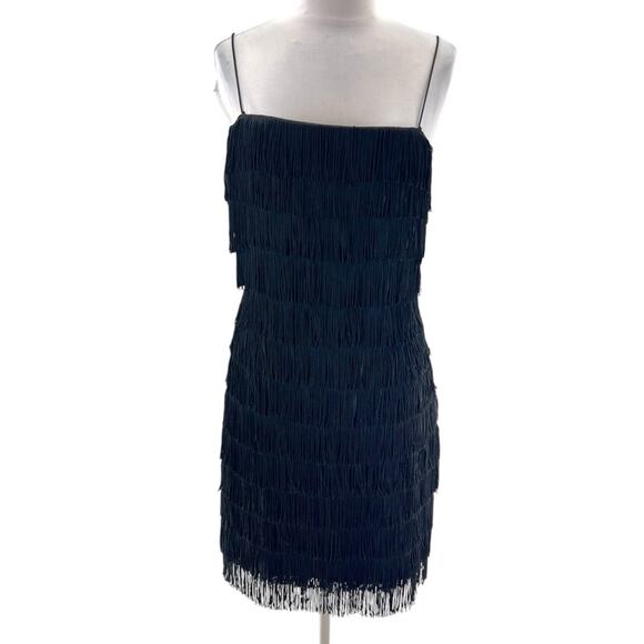 Vintage JS collection fringe dress black sz 8 flapper - Picture 1 of 6